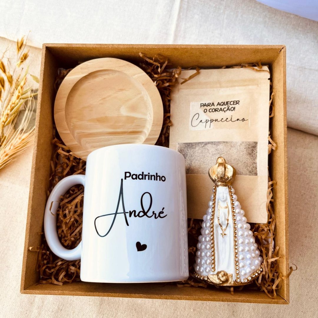 Kit Convite Padrinho Caneca + Santa