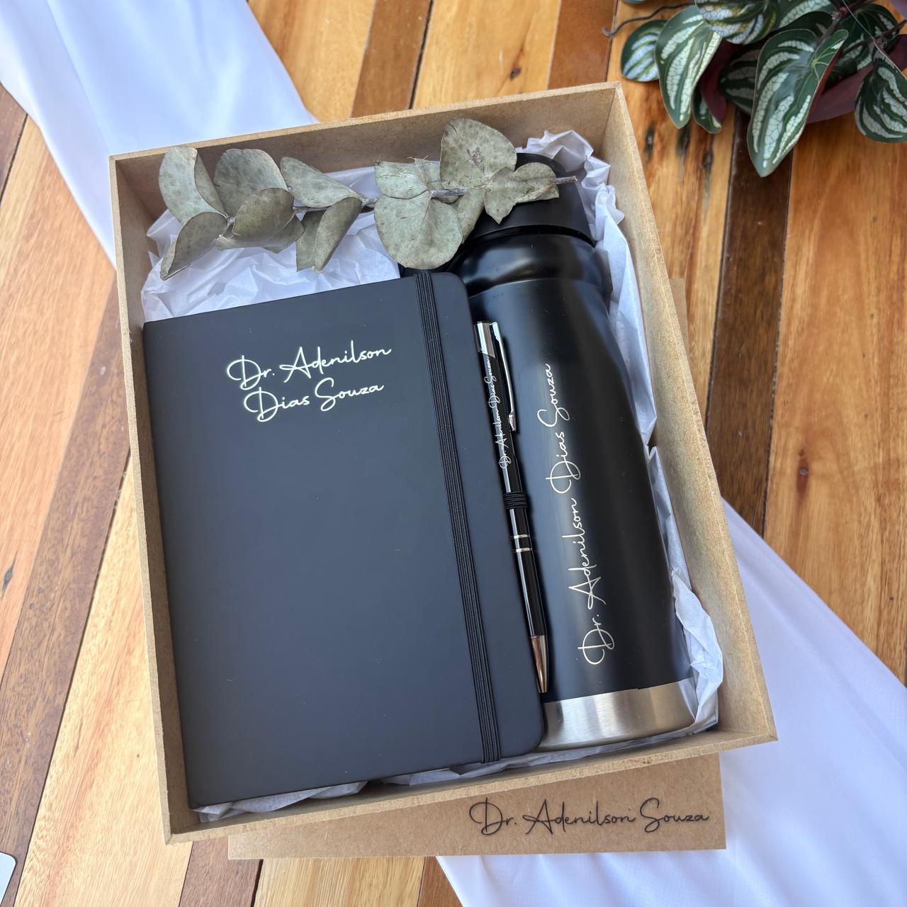 Kit Garrafa Térmica + Bloquinho + Caneta