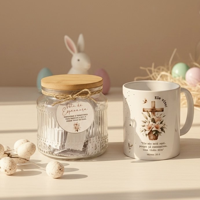 Kit Páscoa Religiosa – Pote da Esperança + Caneca