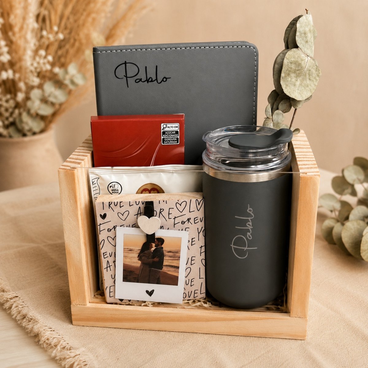 Kit Caderno + Copo Térmico + Polaroid de Mesa