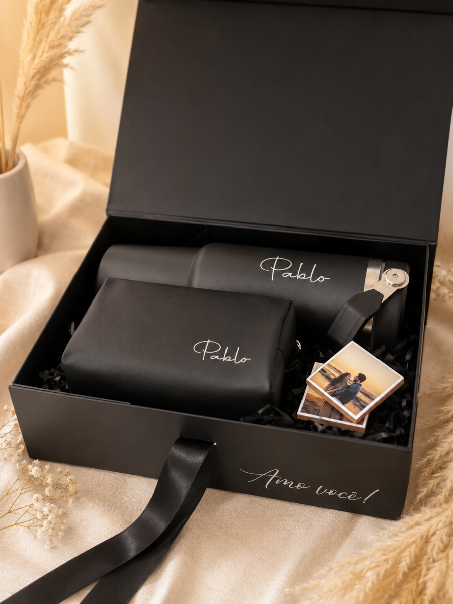 Kit Garrafa Térmica + Nécessaire + Azulejo Imã com foto