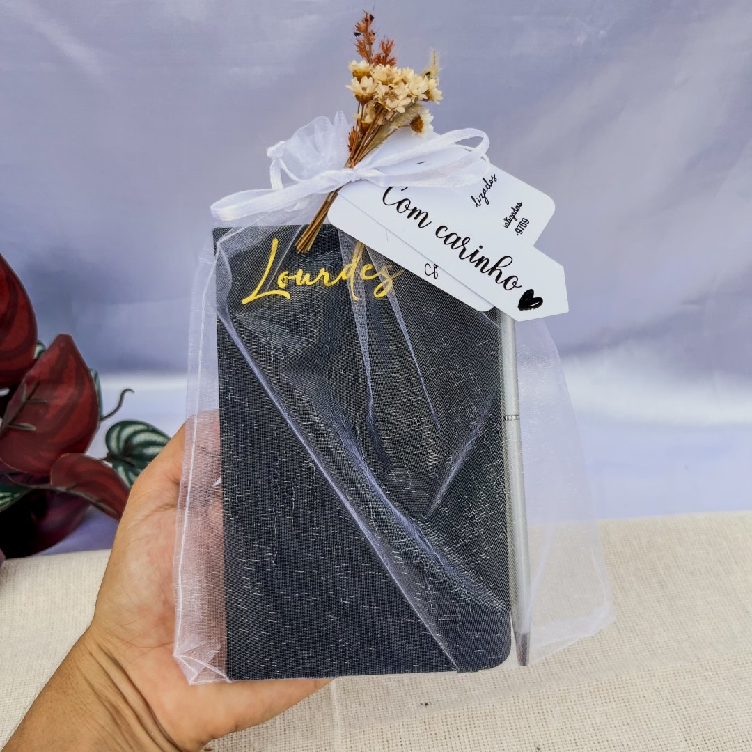 Bloquinho Personalizado + Caneta no Saquinho de Organza